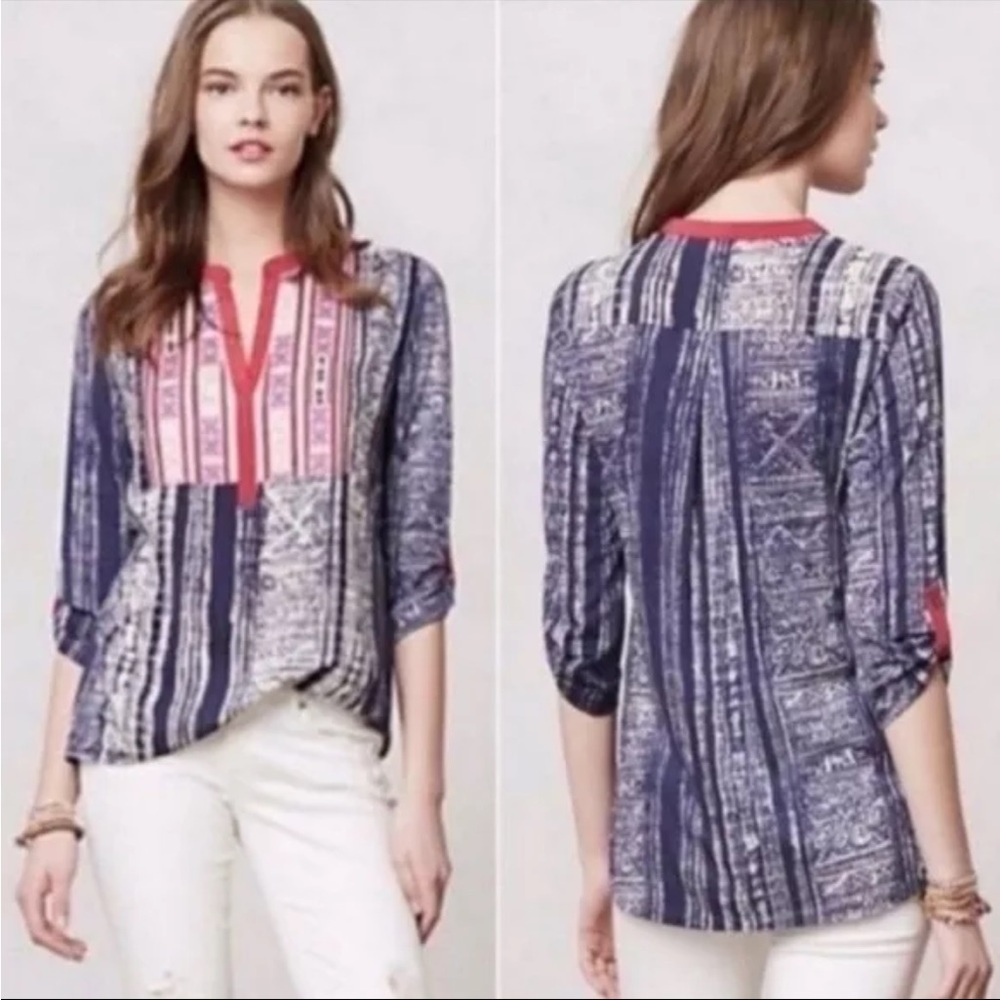 TINY BY ANTHROPOLOGIE AZTEC Boxy Tunic with CONVERTIBLE Sleeves